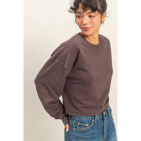 Cropped Crewneck Sweatshirt With Oversized Sleeves
