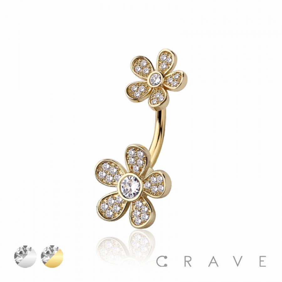 DOUBLE GEM DAISY 316L SURGICAL STEEL NAVEL BELLY RING