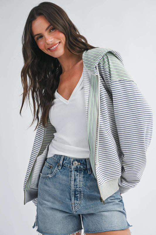 Salt Air Stripe Zip Hoodie