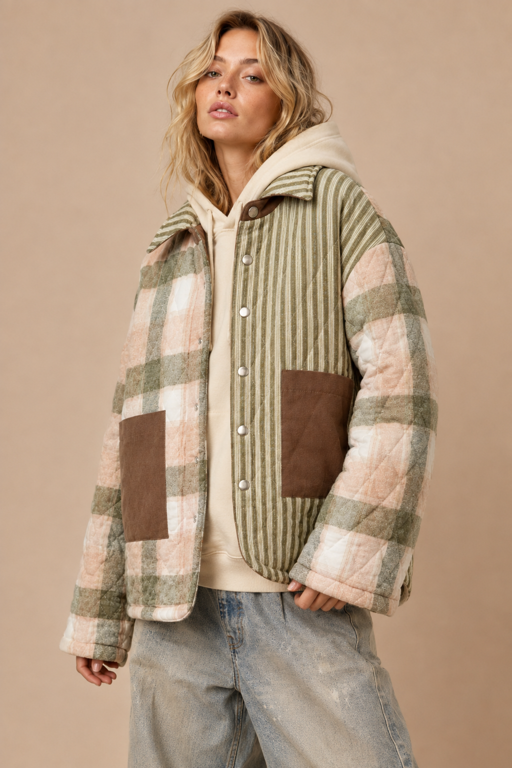 Mixed-Media Quilted Patchwork Jacket