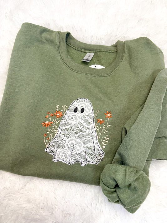 Ghost Lace Applique Halloween Sweatshirt
