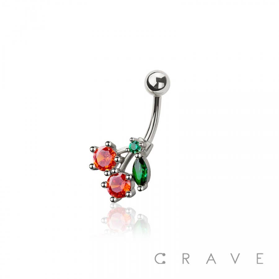 316L SURGICAL STEEL MULTI CZ CHERRY NON DANGLE BELLY BUTTON