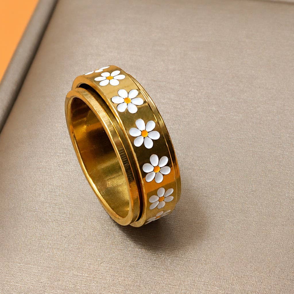18K STAINLESS STEEL TARNISH FREE DAISY SPINNER RING