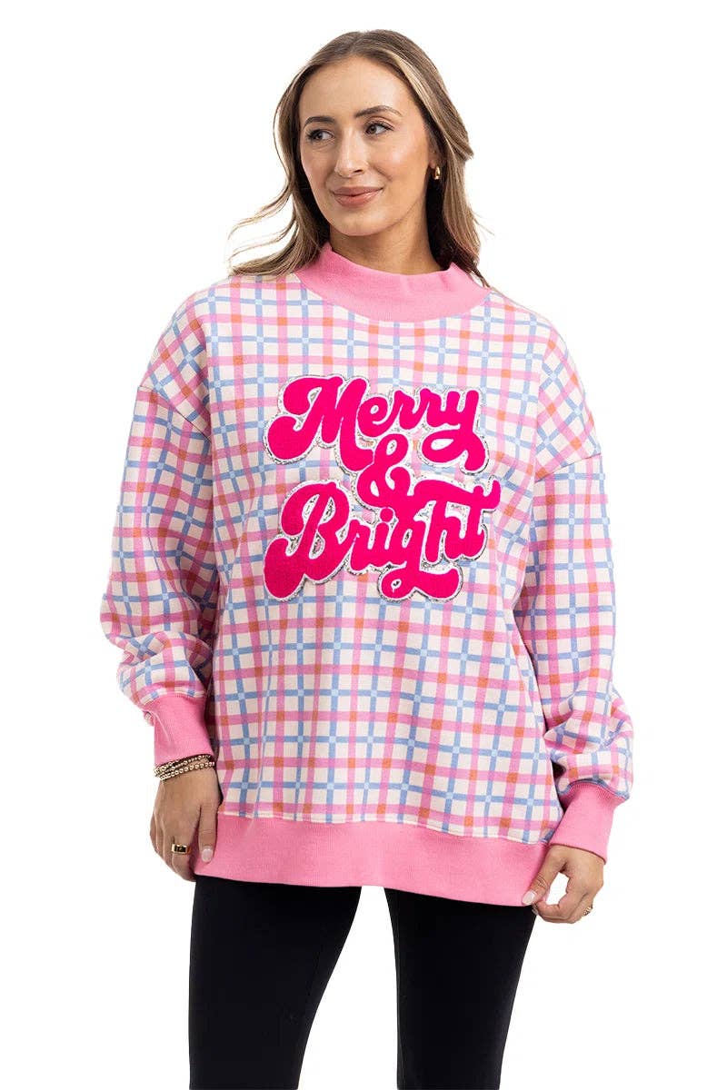 Merry & Bright Plaid Mockneck Sweatshirt
