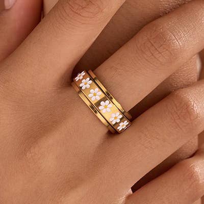 18K STAINLESS STEEL TARNISH FREE DAISY SPINNER RING