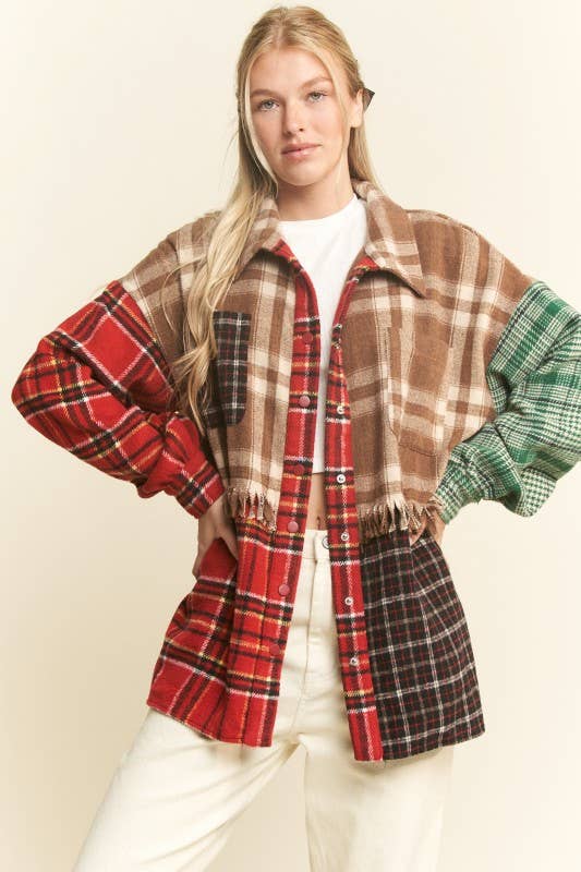 PATCHWORK PLAID SHACKET