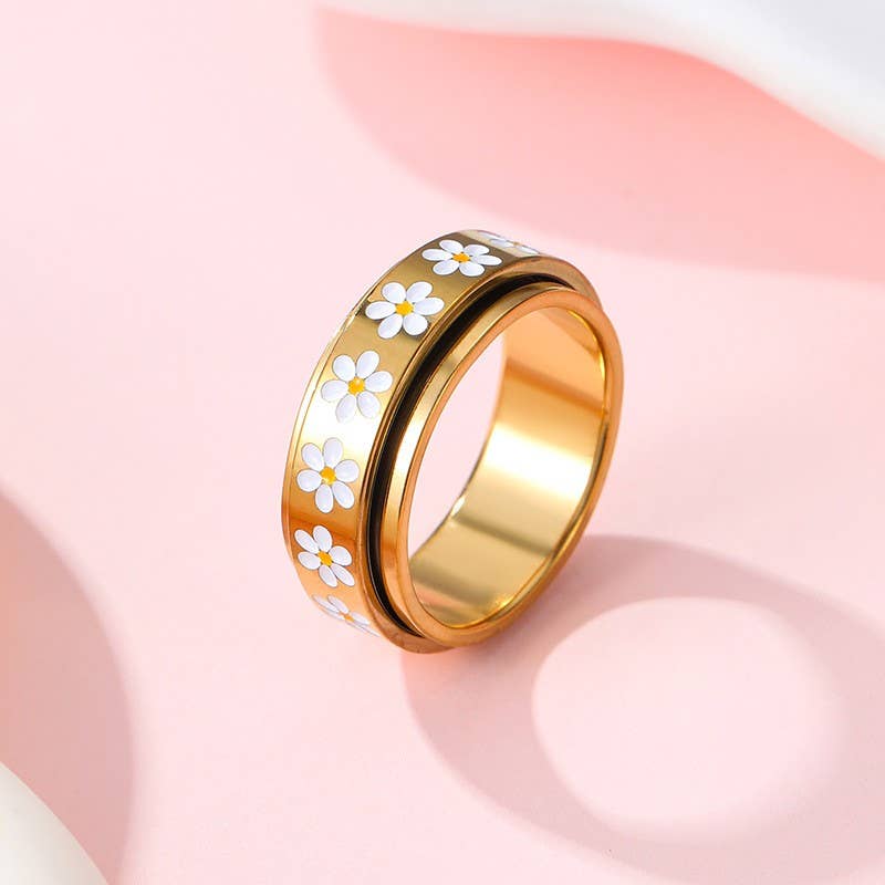 18K STAINLESS STEEL TARNISH FREE DAISY SPINNER RING