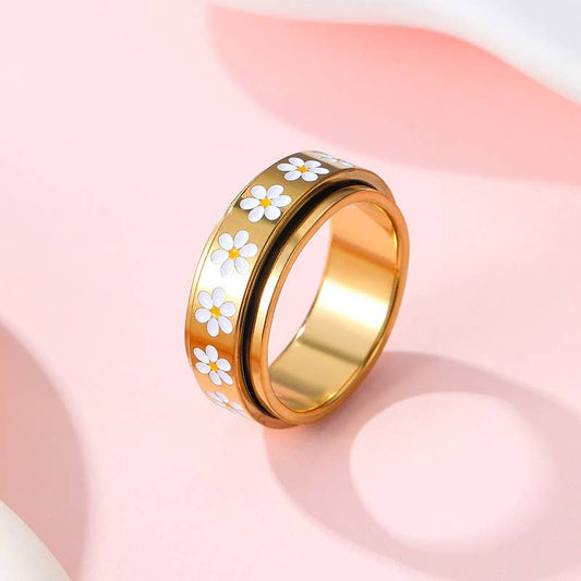 18K STAINLESS STEEL TARNISH FREE DAISY SPINNER RING
