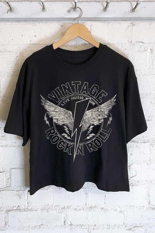 VINTAGE ROCK AND ROLL GRAPHIC LONG CROP TOP