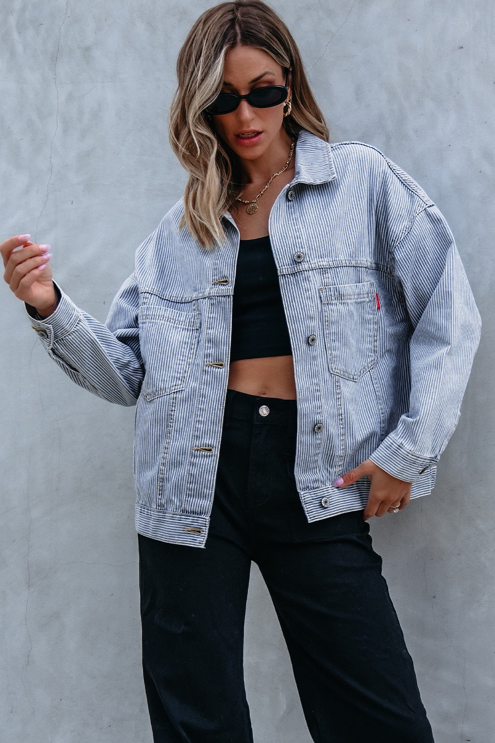 Pinstripe Denim Jacket