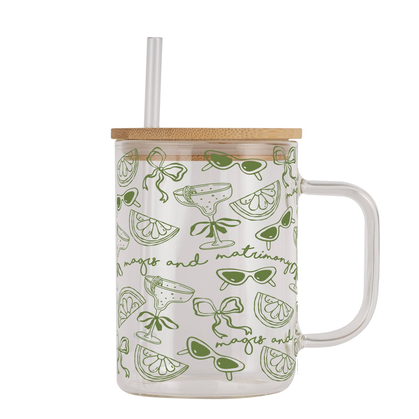 Margs and Matrimony Bridesmaids Clear Glass Mug With Lid & Straw