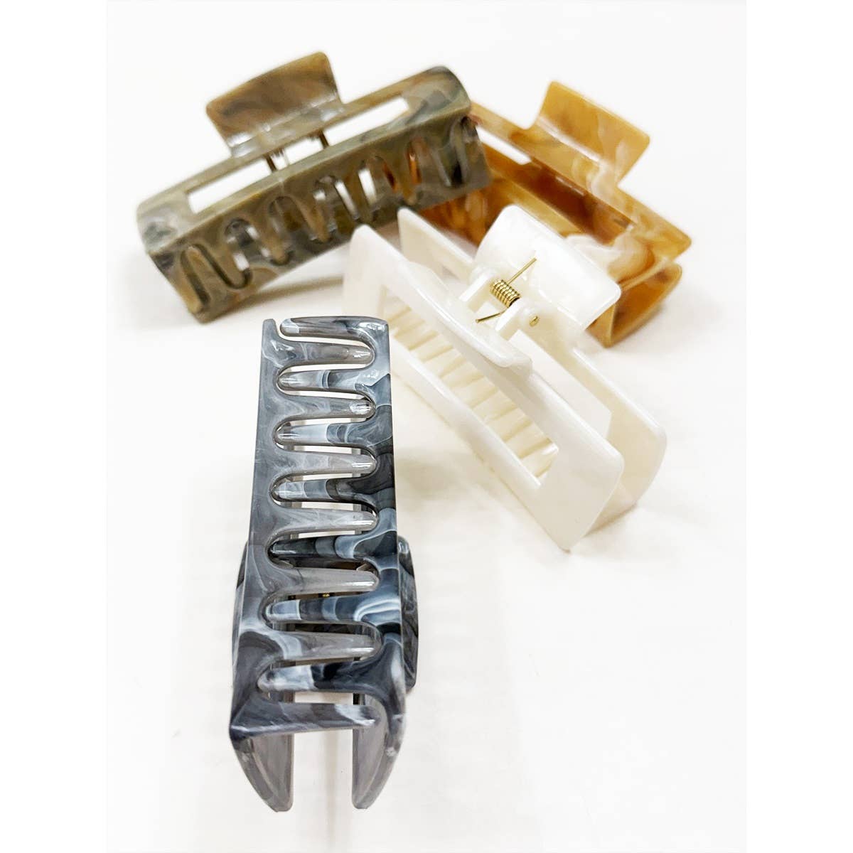 Neutral Tone Marble Pattern Rectangle Hair Claw