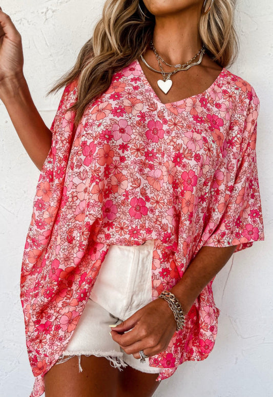 Pink Floral Kimono Top