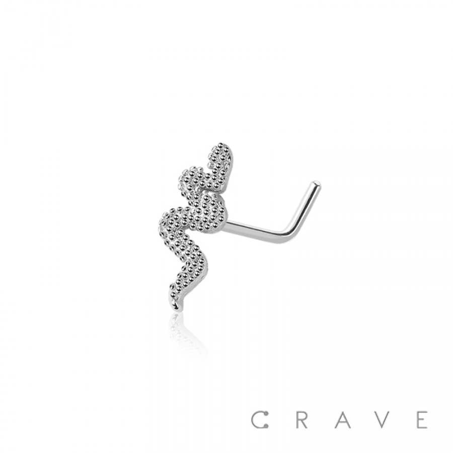 CZ SNAKE 316L SURGICAL STEEL L-SHAPE NOSE RING