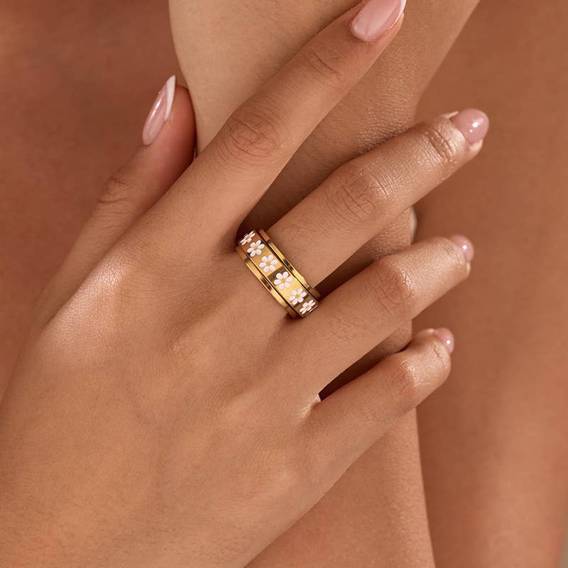 18K STAINLESS STEEL TARNISH FREE DAISY SPINNER RING
