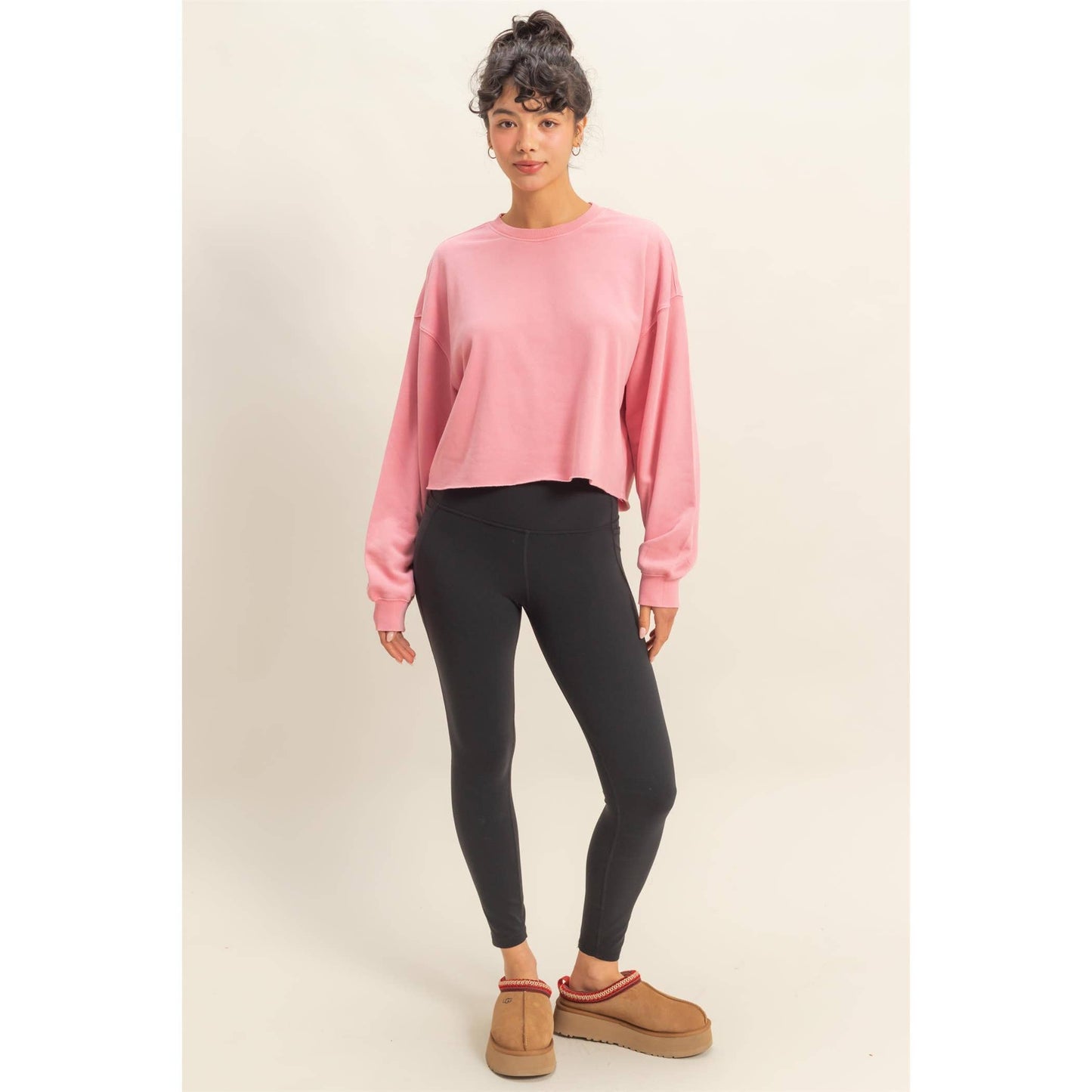 Cropped Crewneck Sweatshirt With Oversized Sleeves