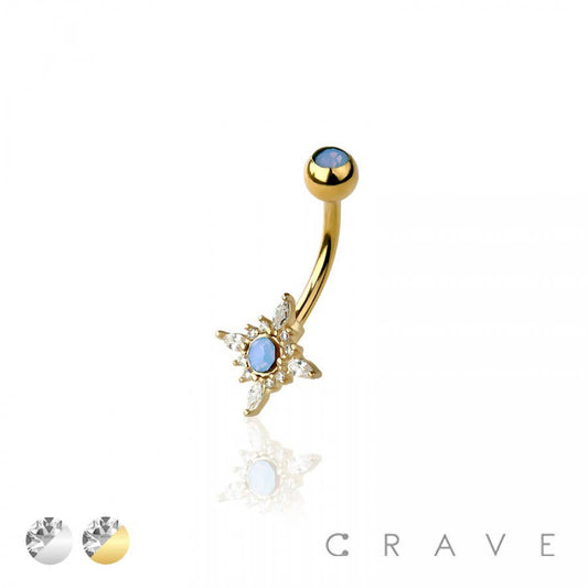 316L SURGICAL STEEL STAR BURST CZ AND OPAL STONE NON DANGLE