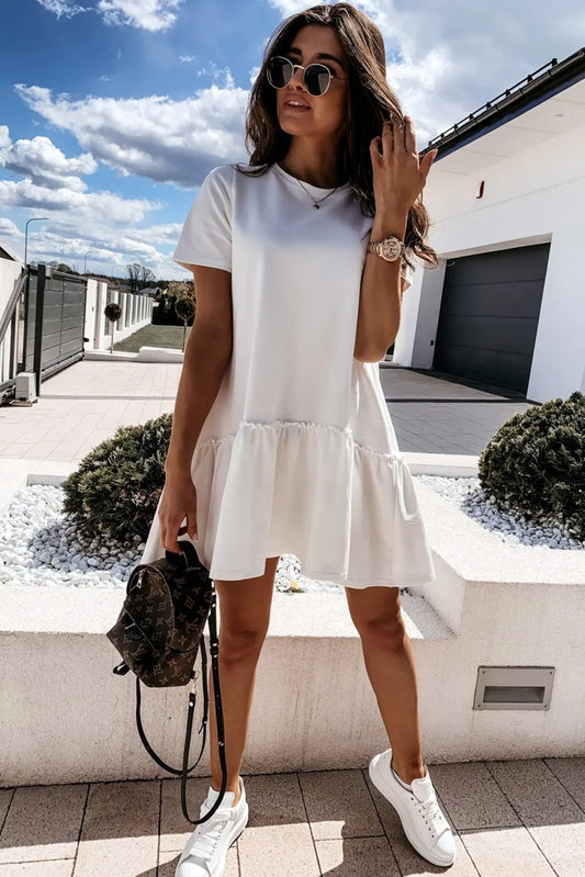 White Frilly Short Sleeve Dress