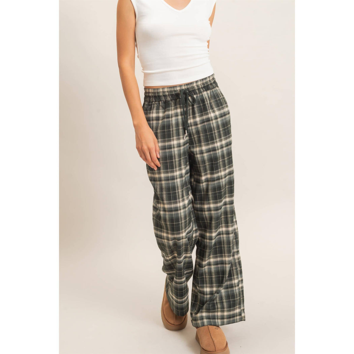 Plaid Wide-Leg Pants