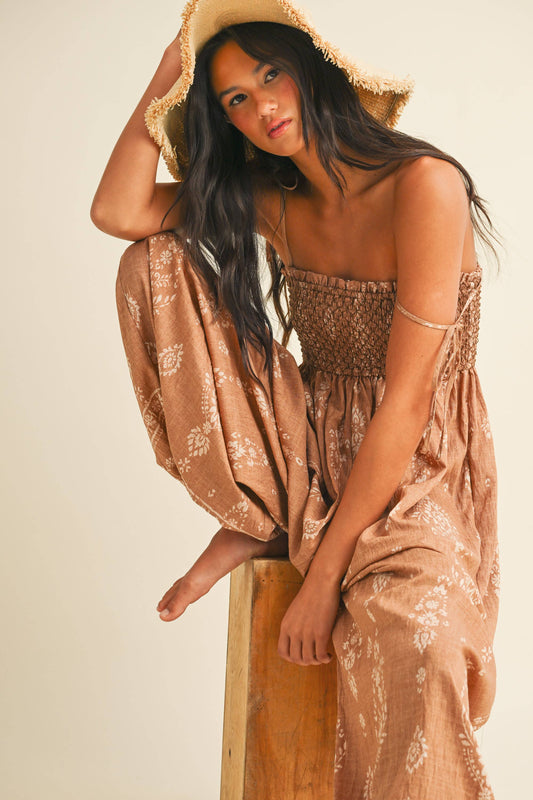 PRINTED SHAPELESS SILHOUETTE BALLOON JUMPSUIT