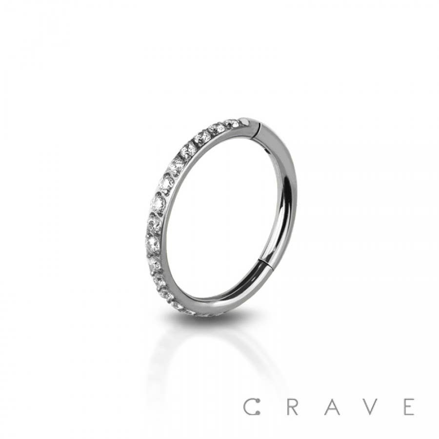 316L SS SIDE CZ HINGED SEGMENT RING FOR SEPTUM,HELIX, TRAGUS