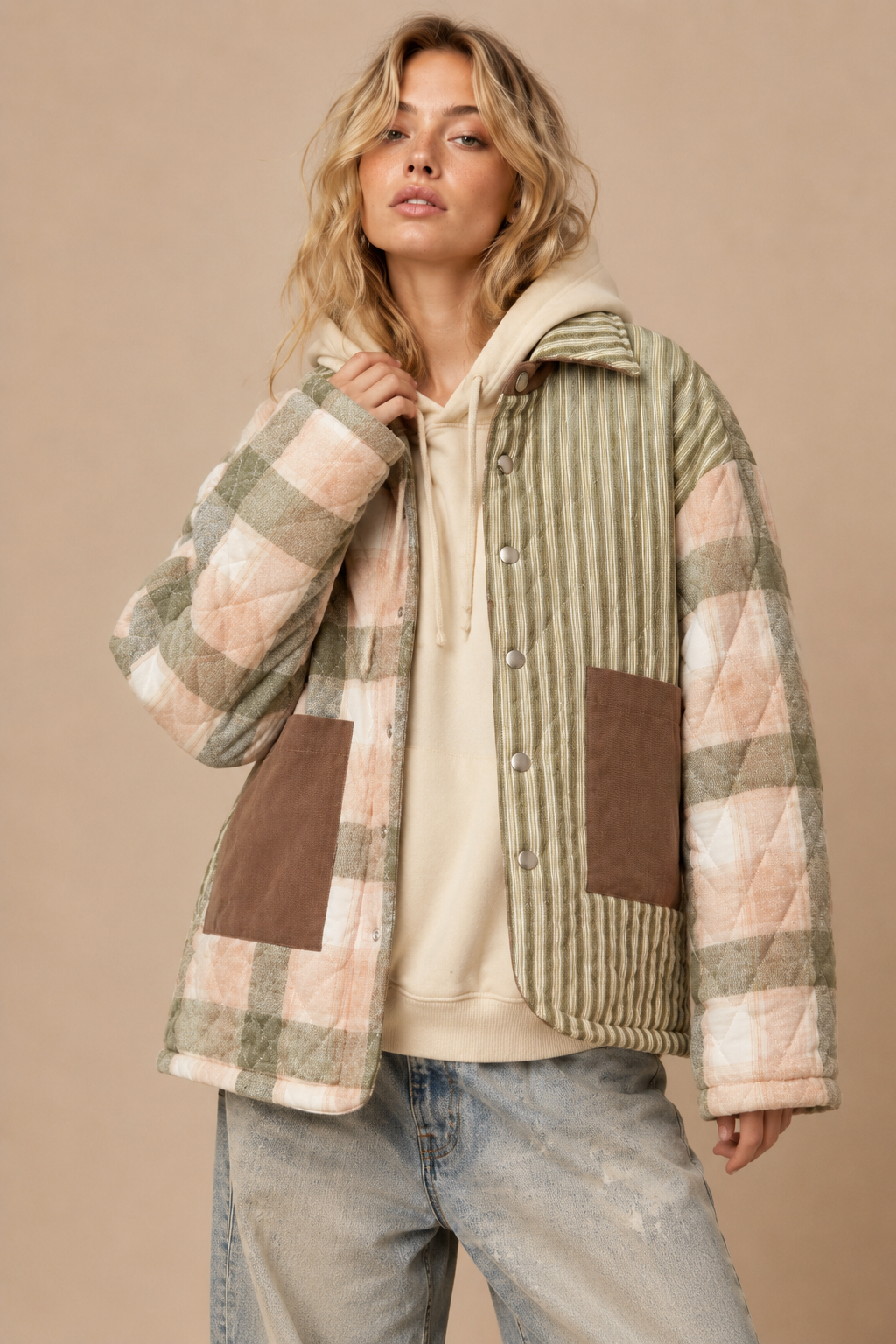 Mixed-Media Quilted Patchwork Jacket