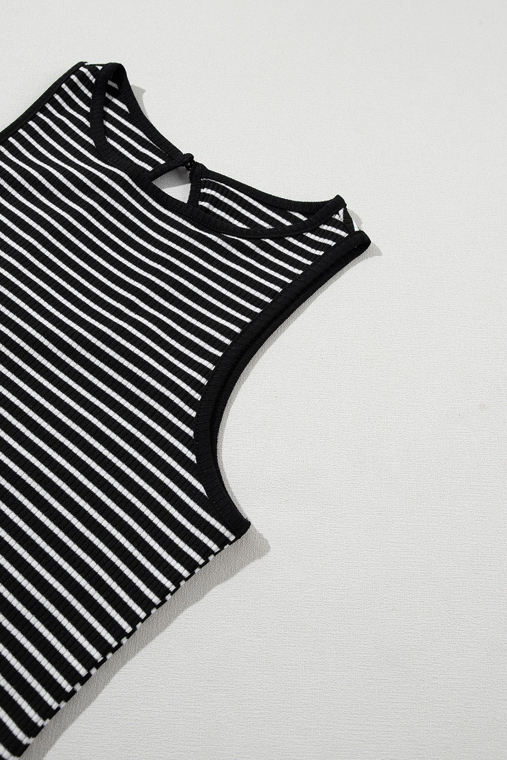 Black Striped Print Ribbed Knit Tank