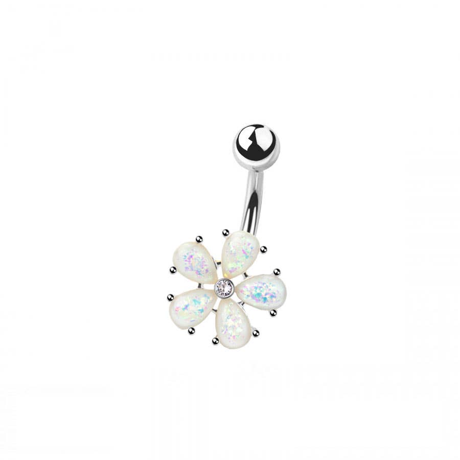 316L SURGICAL STEEL OPAL FLOWER NON DANGLE BELLY BUTTON NAVE