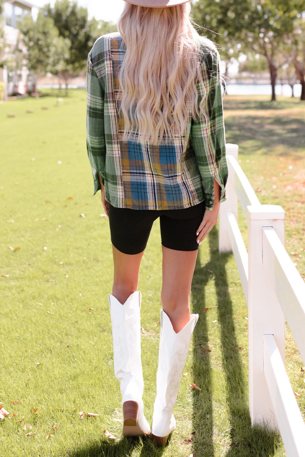 Green Chest Pockets Button Up Plaid