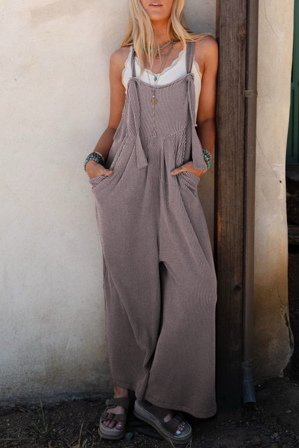 Corded Wide Leg Overalls