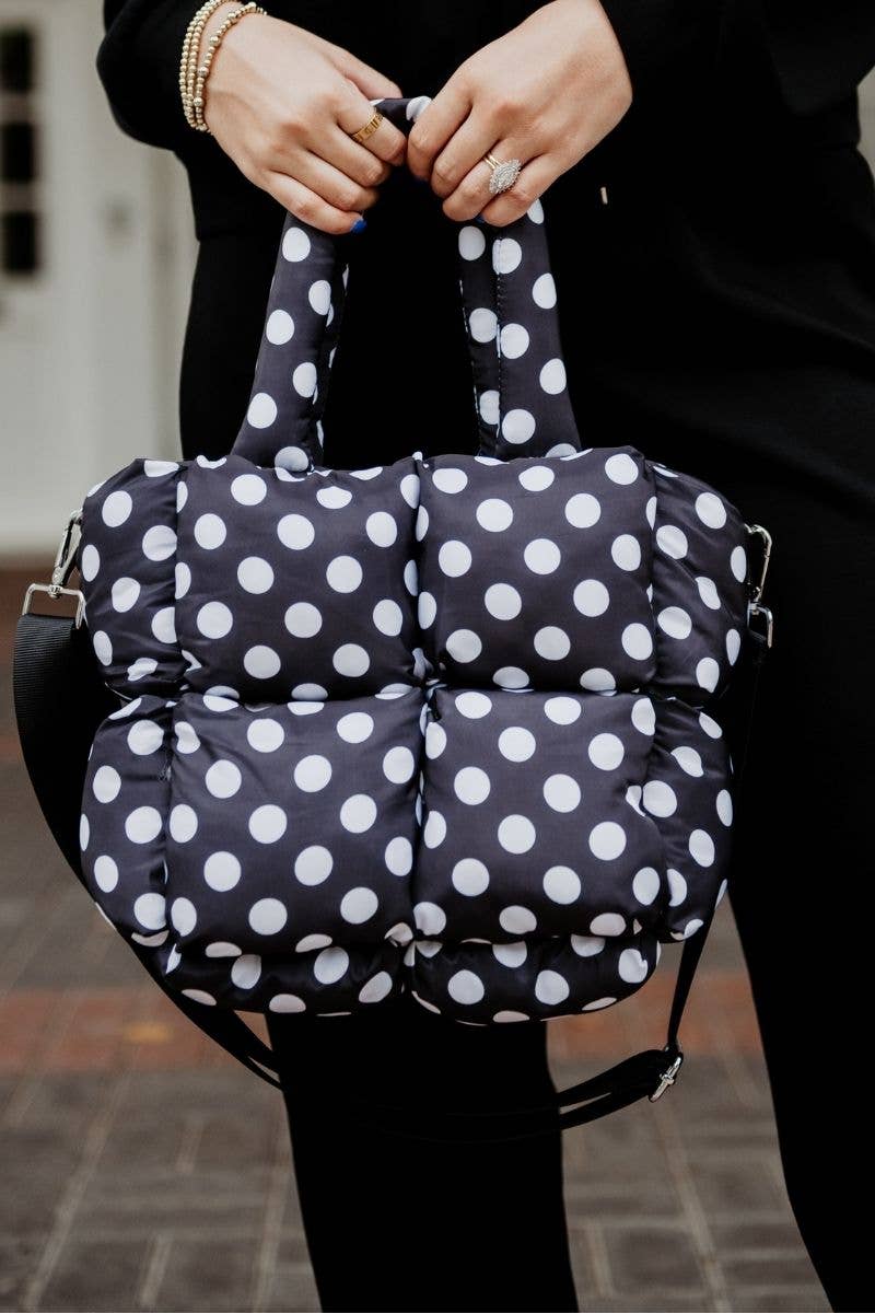 Black and White Polka Dot Wholesale Mini Puffer Tote Bag