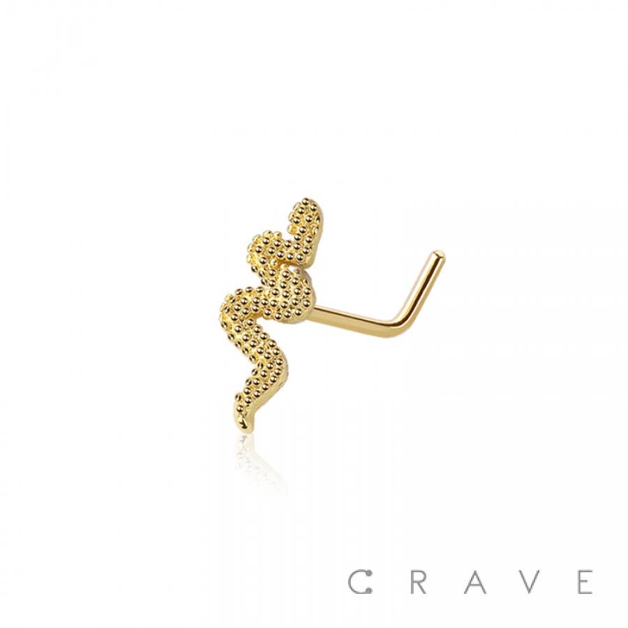 CZ SNAKE 316L SURGICAL STEEL L-SHAPE NOSE RING