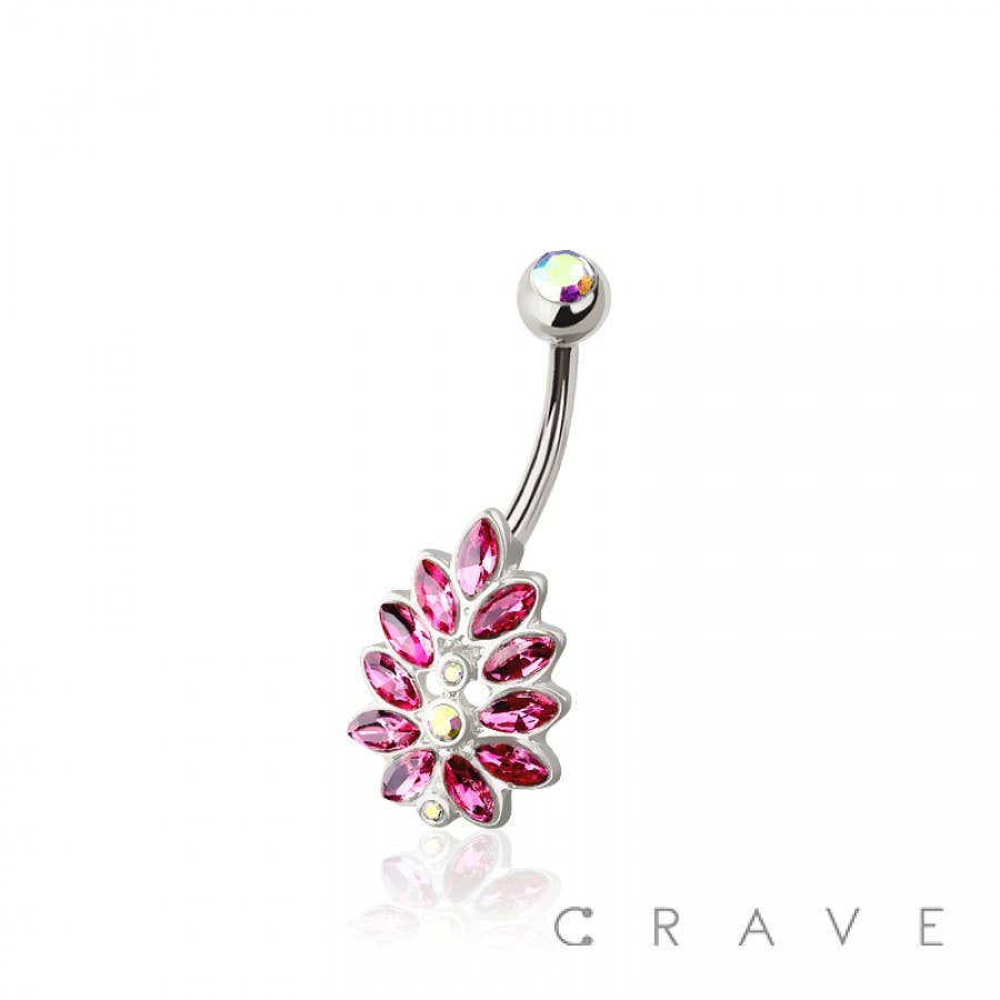 316L SURGICAL STEEL MULTI CZ FLOWER NON DANGLE BELLY BUTTON