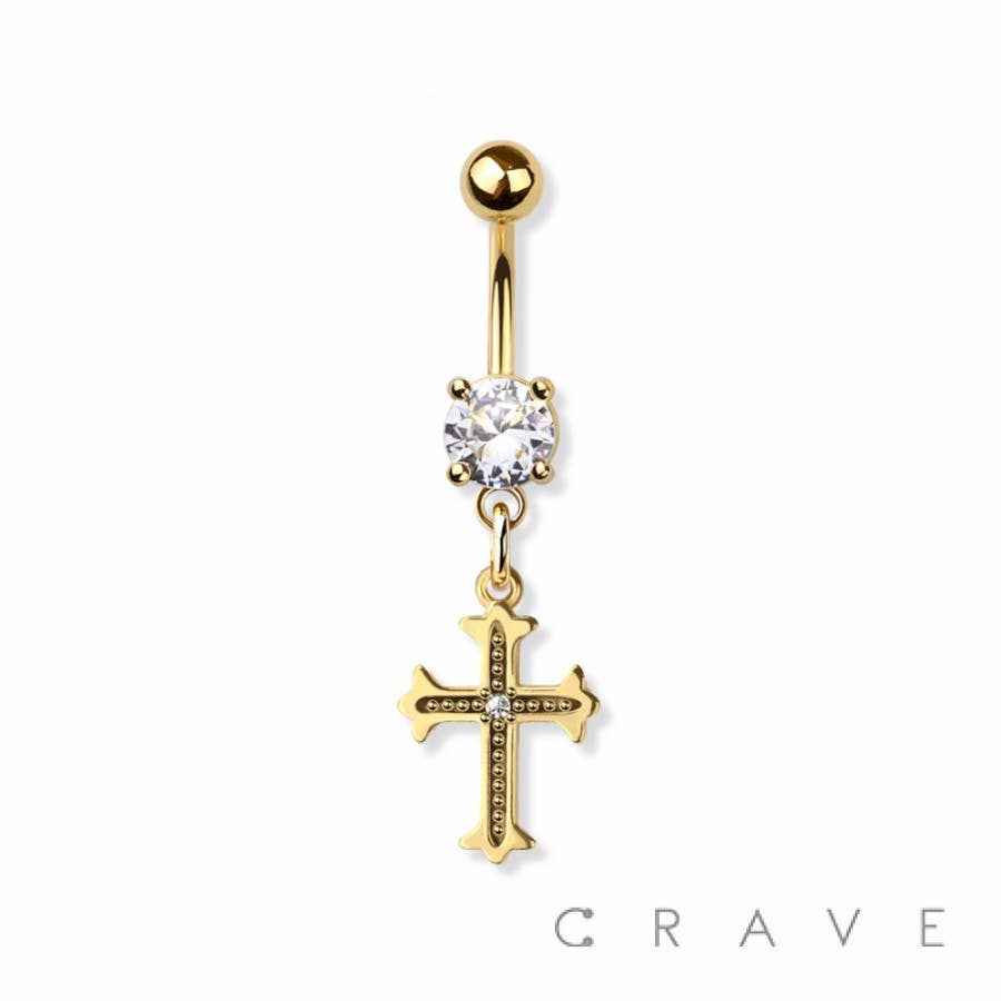 CROSS DANGLE 316L SURGICAL STEEL NAVEL BELLY RING