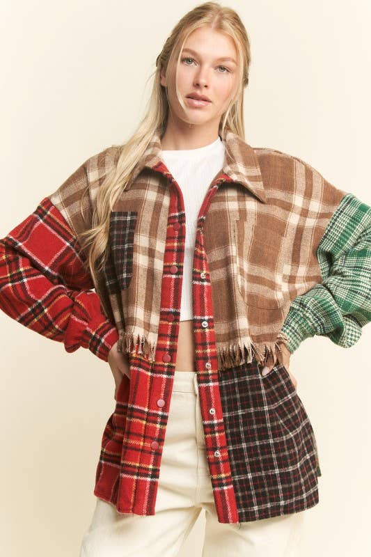PATCHWORK PLAID SHACKET