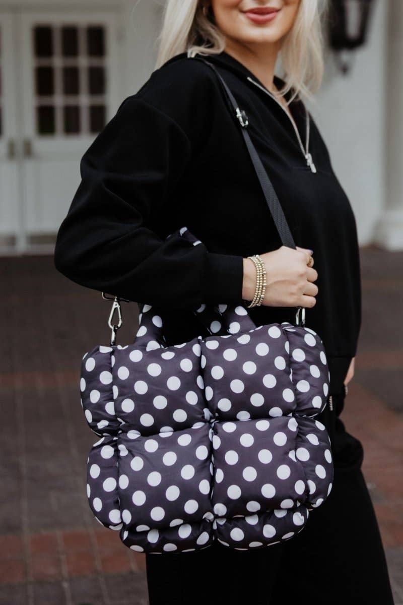 Black and White Polka Dot Wholesale Mini Puffer Tote Bag