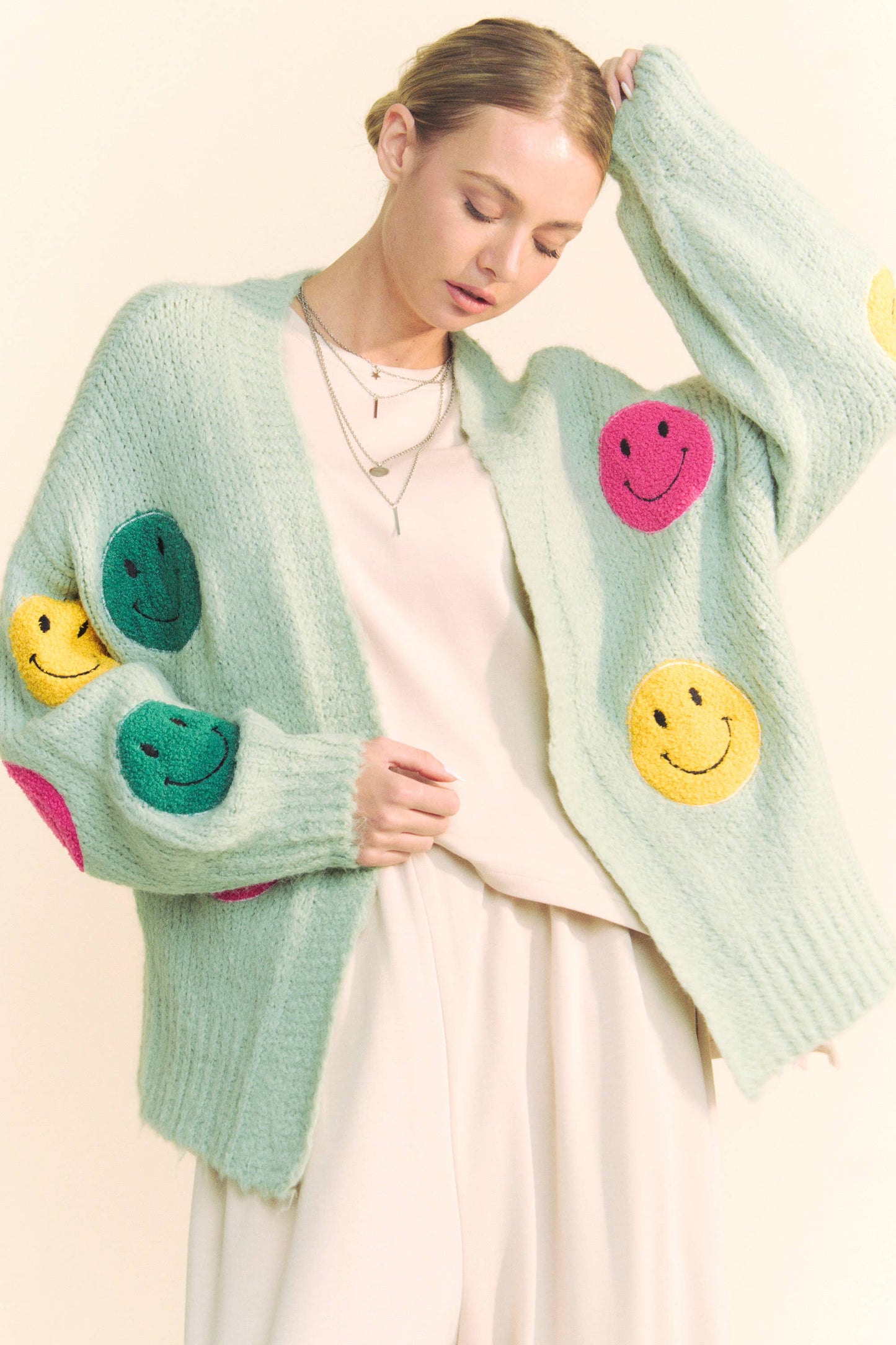 Fuzzy Smile Long Bell Sleeve Cardigan