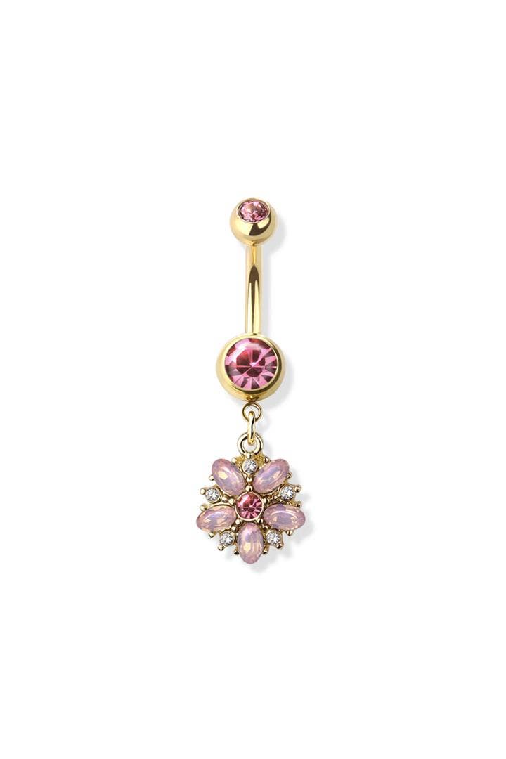 FLOWER OPAL CZ DANGLE 316L SURGICAL STEEL NAVEL RING