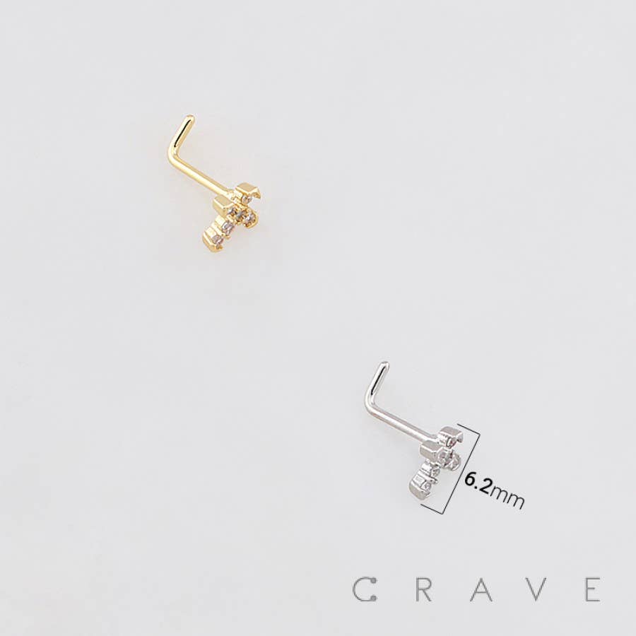 MULTI CZ CROSS CRUCIFIX 316L SURGICAL STEEL L-SHAPE NOSE RIN