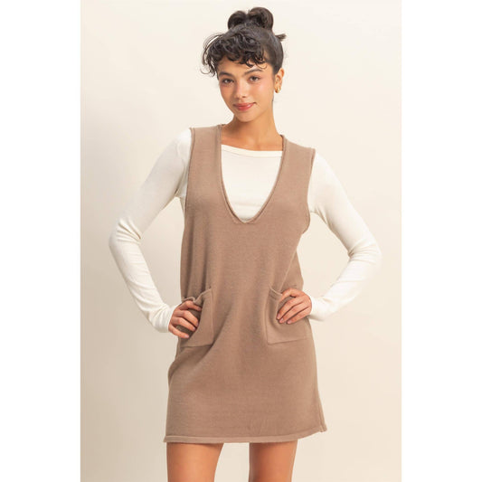 V Neck Sleeveless Knit Mini Dress