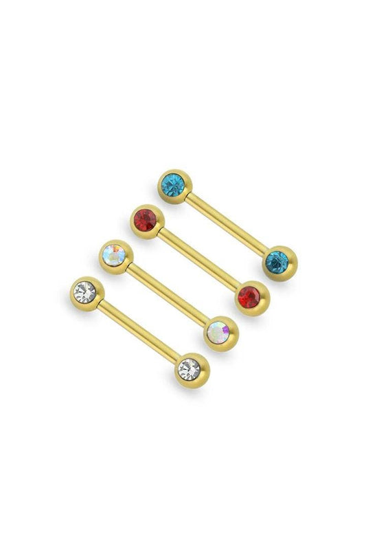 DOUBLE CZ GOLD IP OVER 316L SURGICAL STEEL NIPPLE BAR