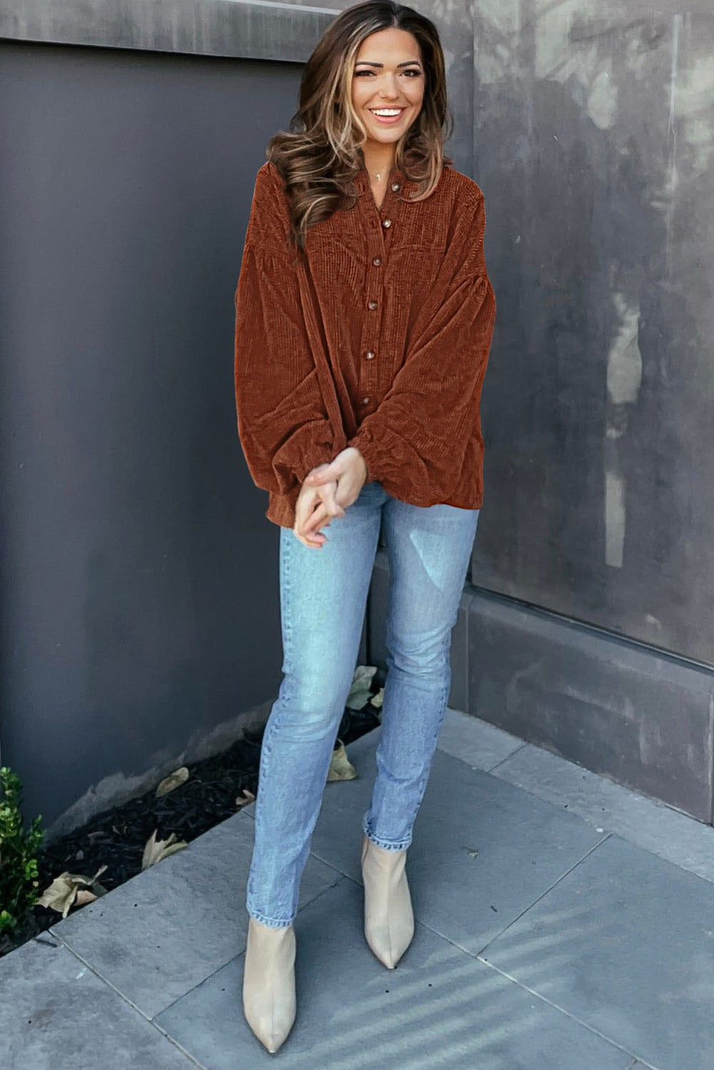 Corduroy Puff Sleeve Blouse