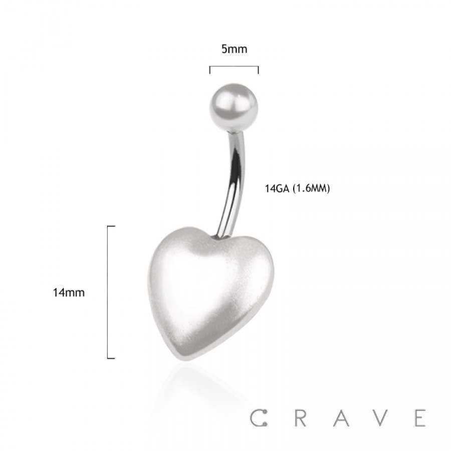 HEART FAUX PEARL HEART 316L SURGICAL STEEL BAR BELLY RING