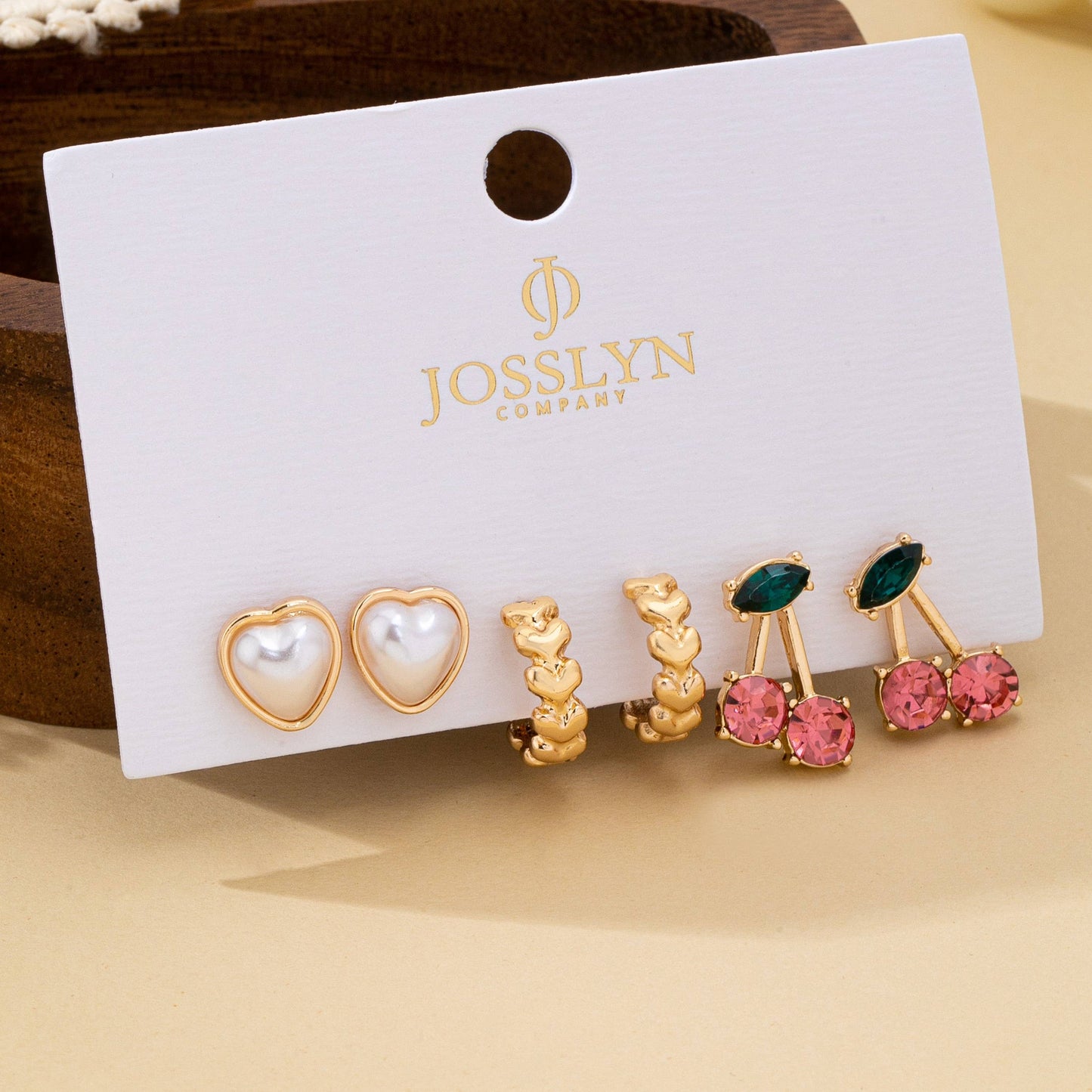 Trio Heart, Huggie, and Cherry Earring Set