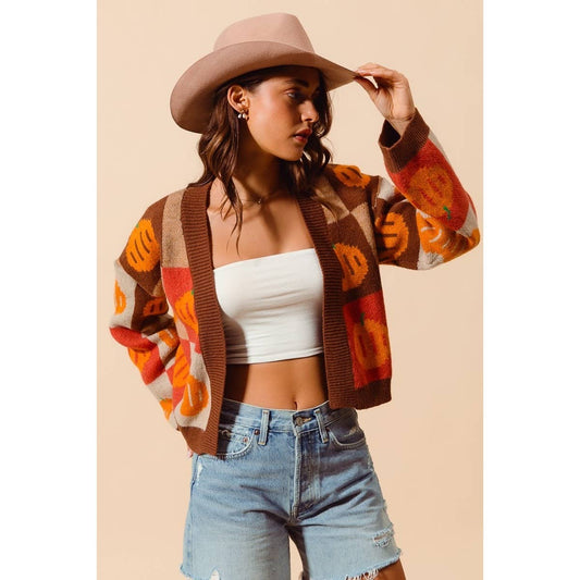 Pumpkin Halloween Thanksgiving Checkered Sweater