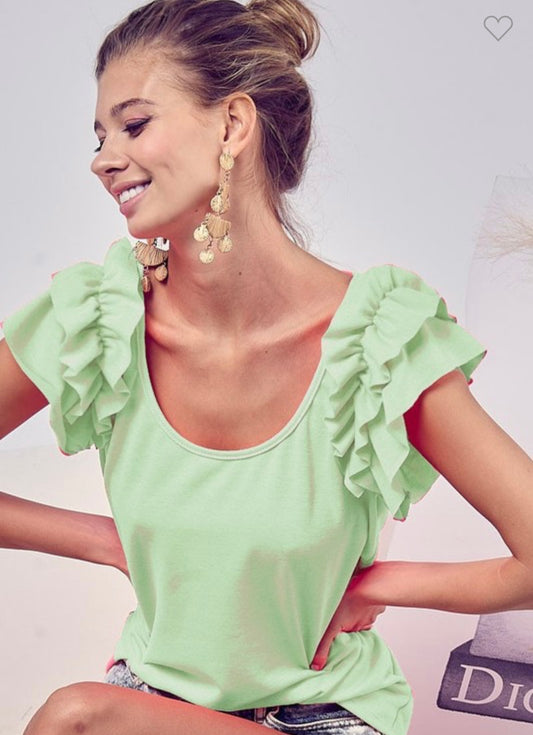 BiBi Sage Ruffle Sleeve Top