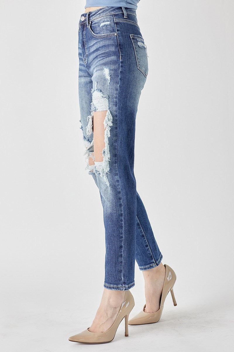 Risen High Rise Distressed Slim Straight