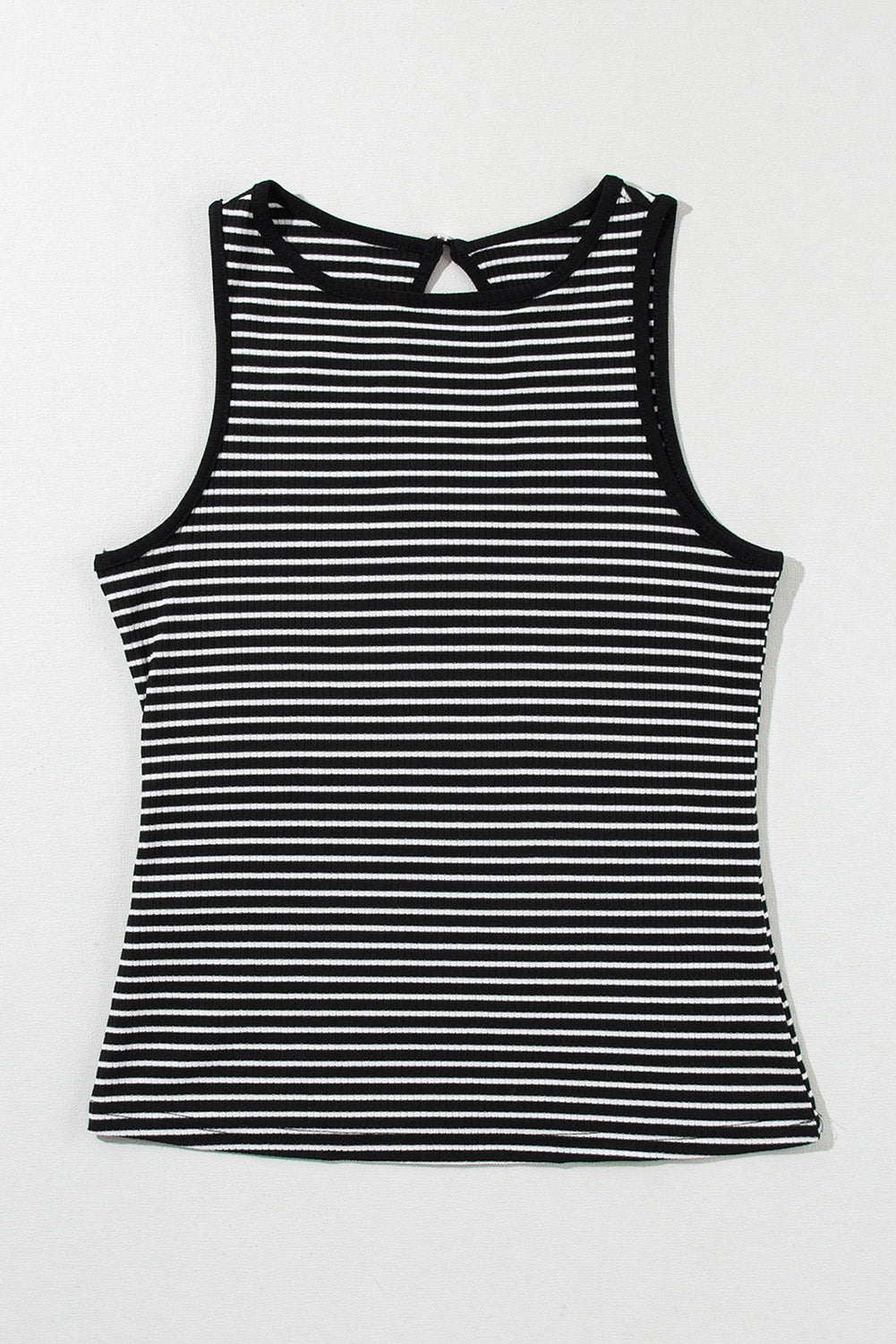 Black Striped Print Ribbed Knit Tank