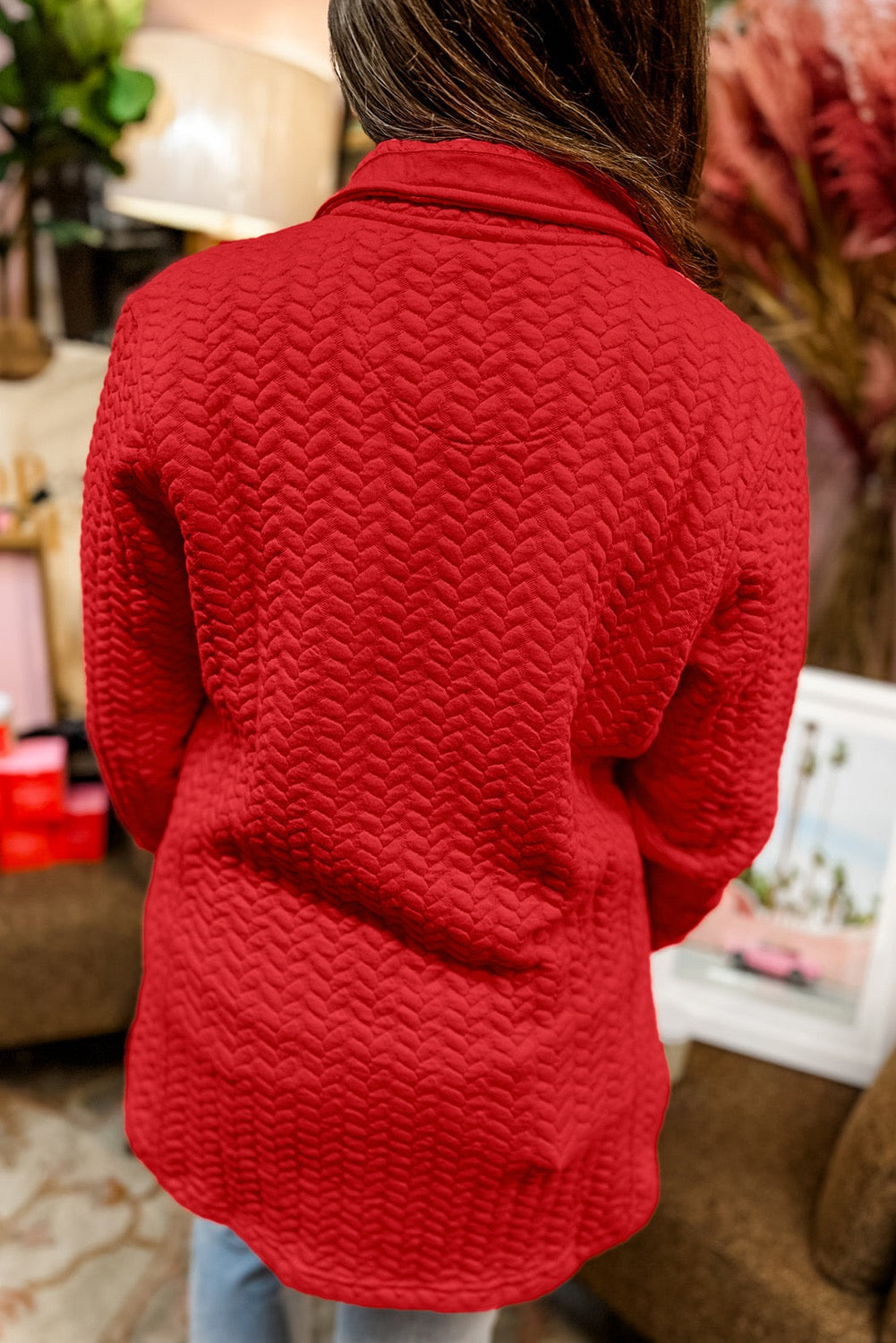 Plus Red Cable Textured Quarter Zip Pullover