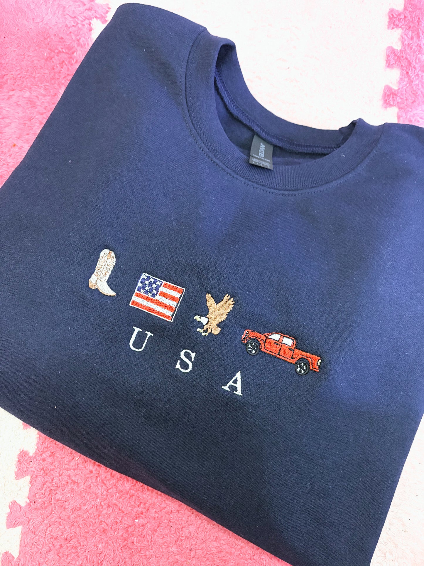 USA Embroidered Icons Crewneck Sweatshirt | Patriotic